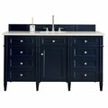 James Martin Vanities Brittany 60in Single Vanity, Victory Blue w/ 3 CM Carrara Marble Top 650-V60S-VBL-3CAR